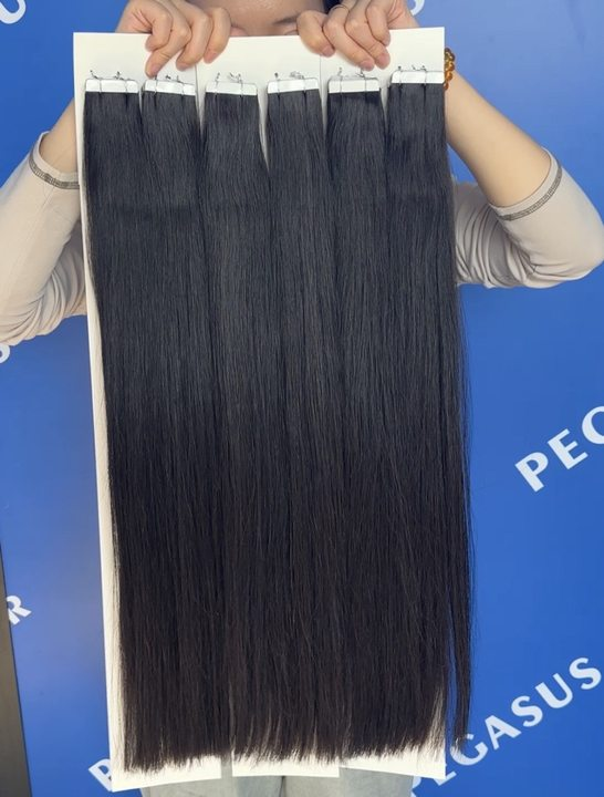 virgin hair Tape In Hair Extensions 100% human hair 35%ratio double drawn #1 color - pegasuswholesale