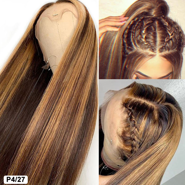 Piano Color 4x4 13x4" Lace Closure Front Wigs Straight Ombre 【PWHST02】 - pegasuswholesale