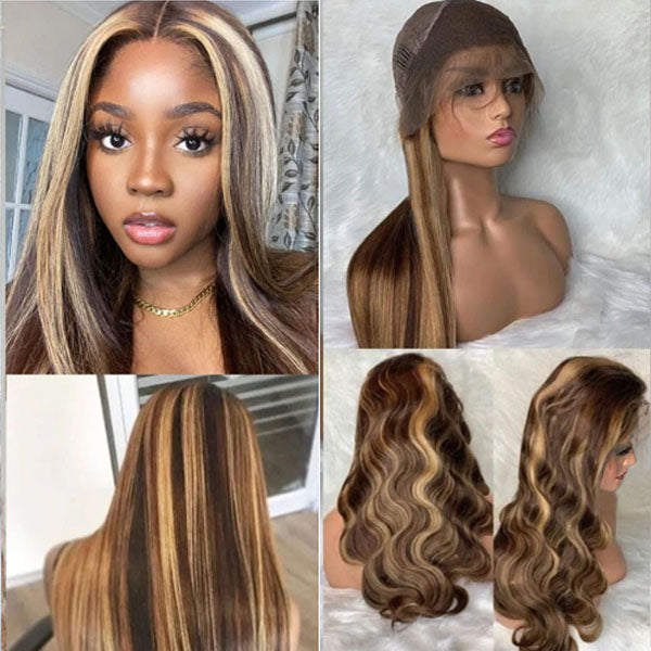 Piano Color 4x4 13x4" Lace Closure Front Wigs Straight Ombre 【PWHST02】 - pegasuswholesale