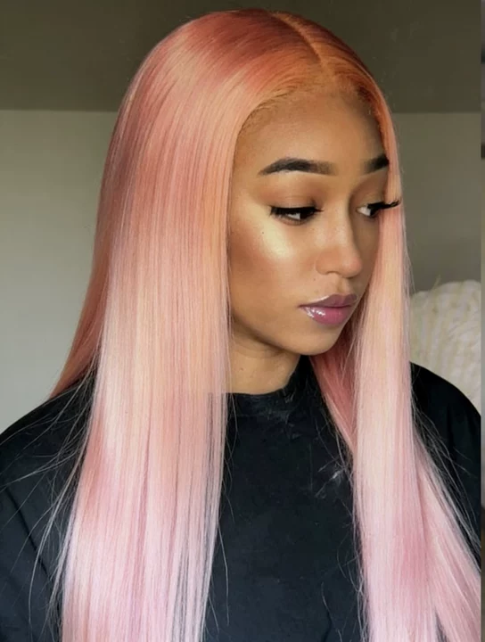 Pink Colored Straight Human Hair Wigs Transparent Lace Wig Brazilian - pegasuswholesale