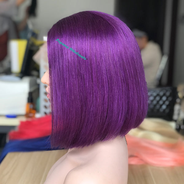 Purple Short Bob Lace Front Wig, 180% Density 【PEG014】 - pegasuswholesale