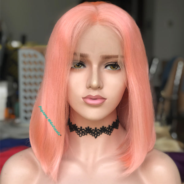 Pink Short Bob Lace Front Wig 180% Density 【PEG010】 - pegasuswholesalePink Short Bob Lace Front Wig 180% Density 【PEG010】