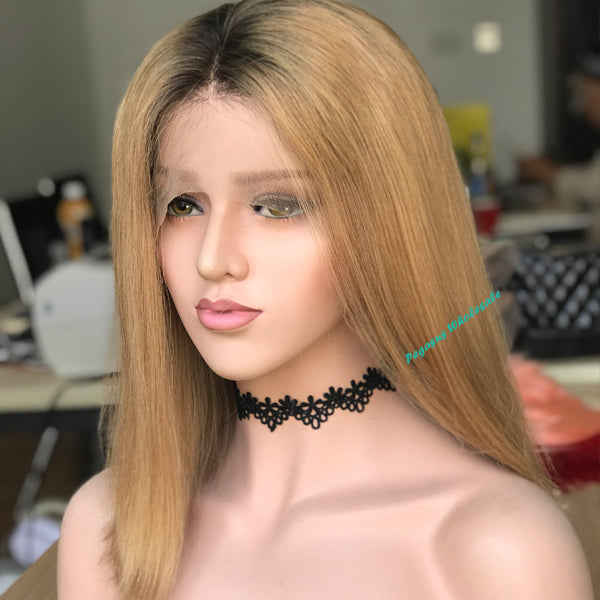 1b/27 Honey Blonde Short Bob Lace Front Wig, 180%Density 【PEG019】 - pegasuswholesale