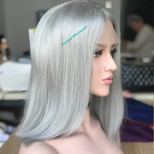 Grey Short Bob Lace Front Wig, 180% Density 【PEG012】 - pegasuswholesale