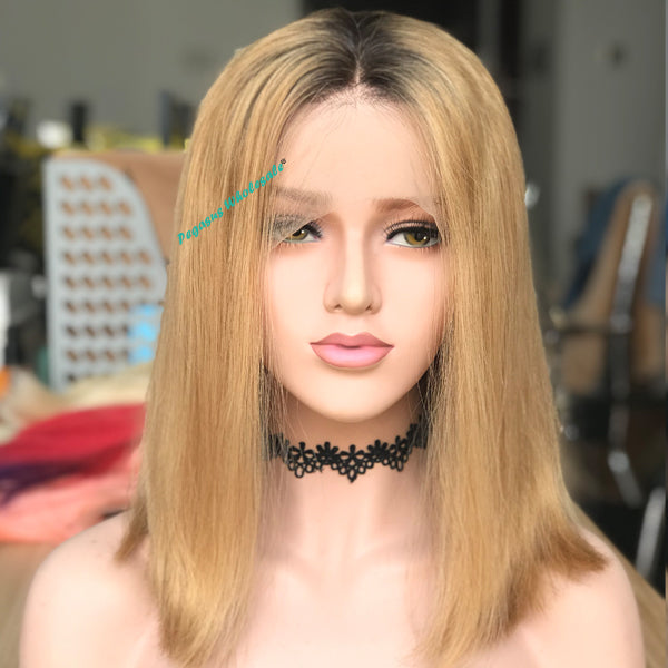 1b/27 Honey Blonde Short Bob Lace Front Wig, 180%Density 【PEG019】 - pegasuswholesale