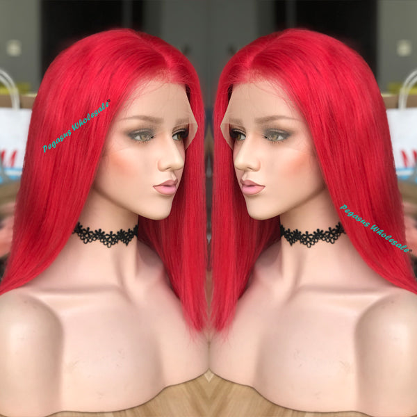 Red Short Bob Lace Front Wig 180% Density 【PEG011】 - pegasuswholesale