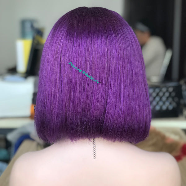 Purple Short Bob Lace Front Wig, 180% Density 【PEG014】 - pegasuswholesale