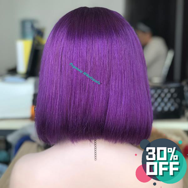 Purple Short Bob Lace Front Wig, 180% Density 【PEG014】 - pegasuswholesale