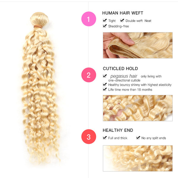 #613 color blonde hair Jerry Curl 3 BUNDLES - pegasuswholesale
