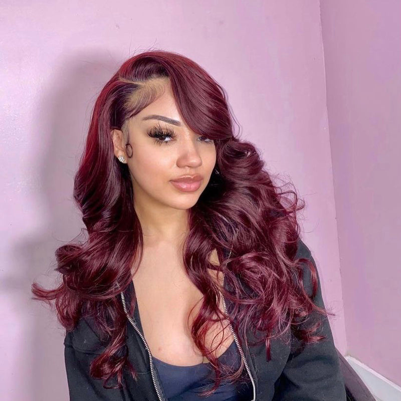 99J Colored Body Wave Lace Front Wigs Brazilian Human Hair 150% Density - pegasuswholesale