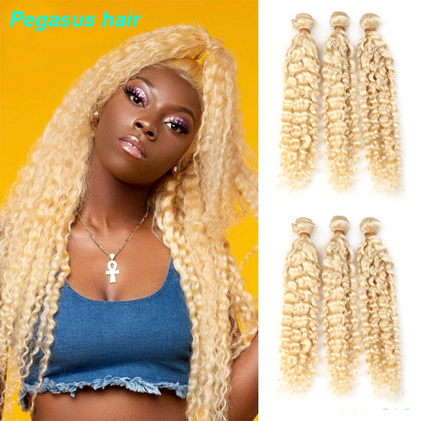 #613 color blonde hair Jerry Curl 3 BUNDLES - pegasuswholesale