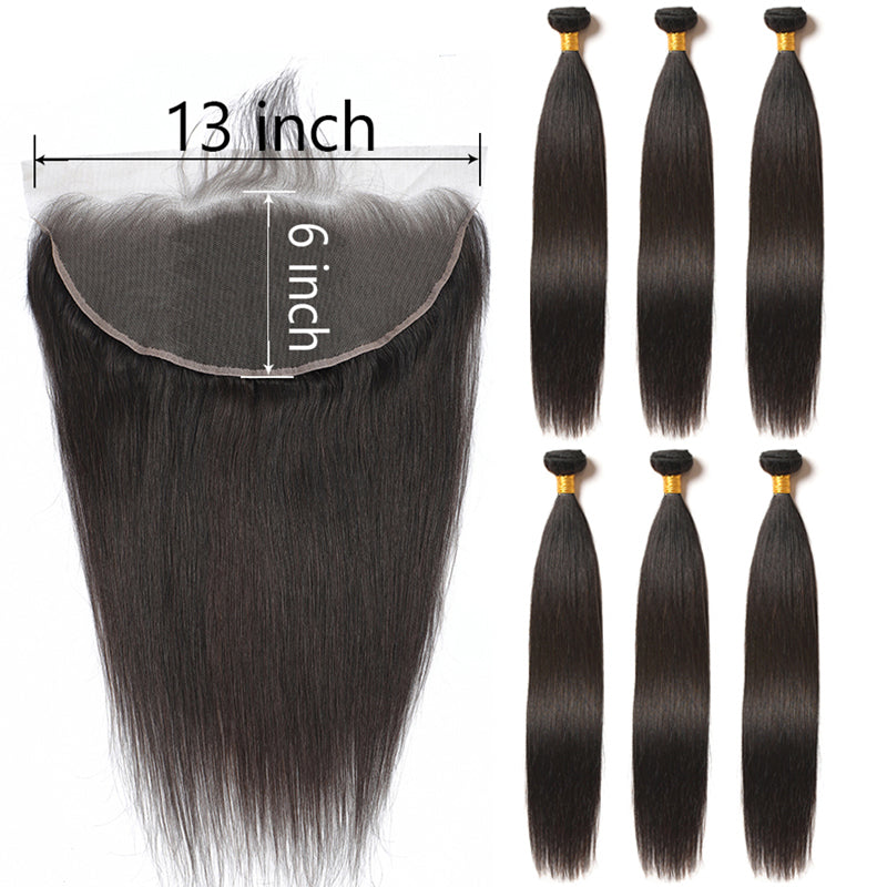 13X6 Transparent Lace Frontal With 2/3/4 Bundles Brazilian Straight Human Hair - pegasuswholesale