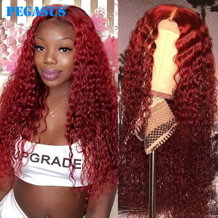99J Colored Curly Lace Front Wigs Brazilian Human Hair 150% Density