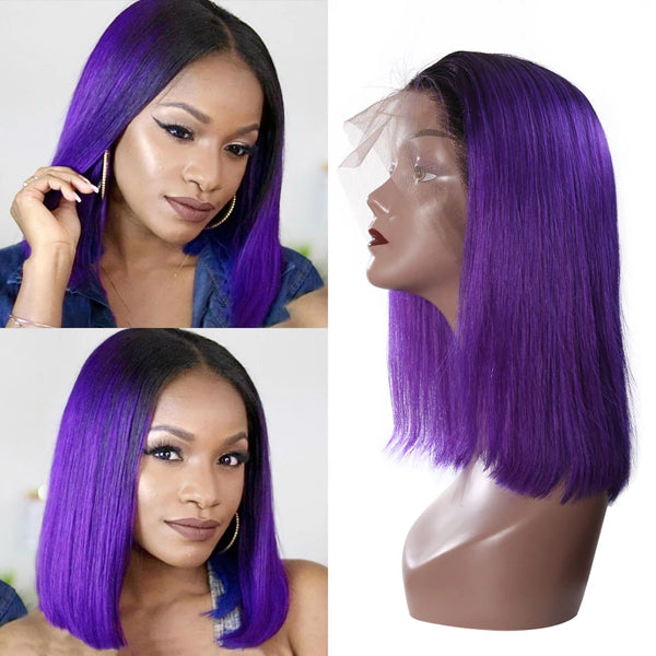 Dark Purple 1B Root Straight 4x4 13x4 Lace Front Closure Human Hair Wigs Short Bob long frontal wig