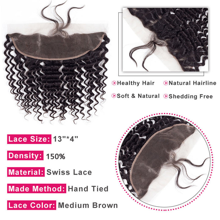 Deep Wave 3 Bundles With 13x4 lace Frontal Peruvian Hair - pegasuswholesale