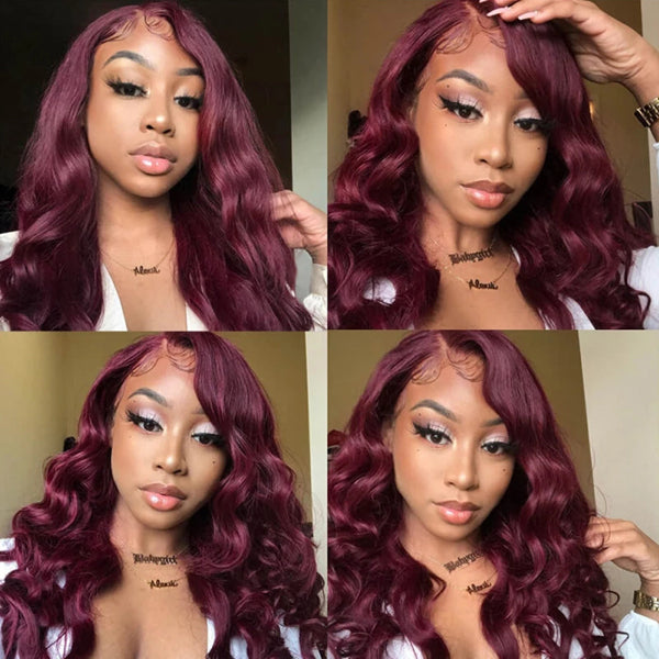 99J Colored Body Wave Lace Front Wigs Brazilian Human Hair 150% Density
