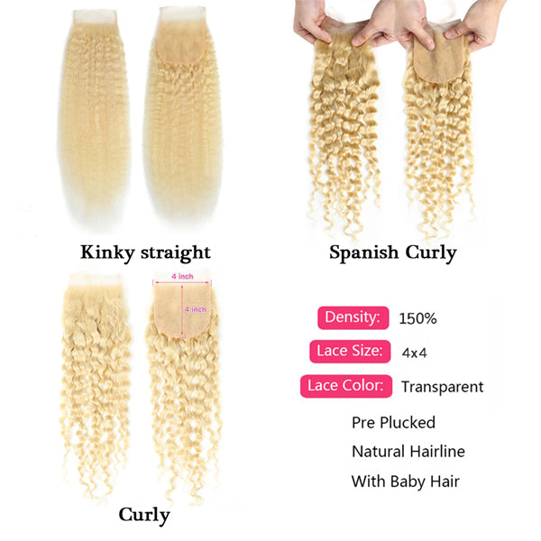 613 Blonde 4X4 Transparent Lace Closure - pegasuswholesale
