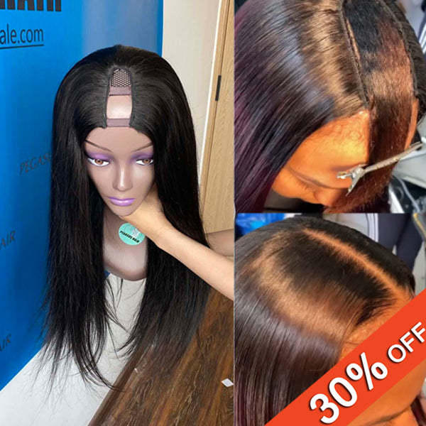 New U Part Wig Human Hair Straight 130% 150% 180% Density - pegasuswholesale