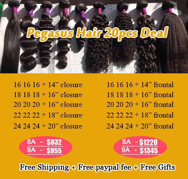 20pcs Deals Bundles With Frontal Closure 8A 9A Grade Hair - pegasuswholesale