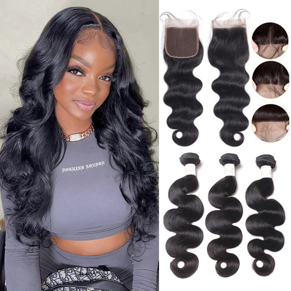 Body Wave Bundles With 4x4" Closure Brazilian Human Hair - pegasuswholesale