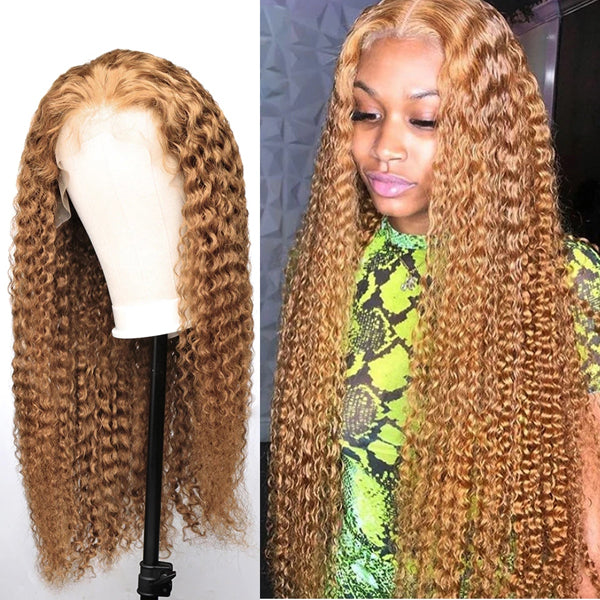 #27 Color Lace Frontal Closure Wig Curly Brazilian Hair (Pure color/1B root)