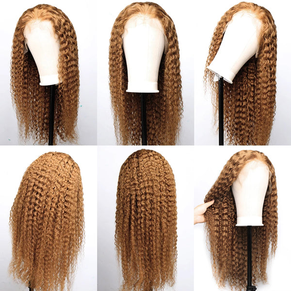 #27 Color Lace Frontal Closure Wig Curly Brazilian Hair (Pure color/1B root)