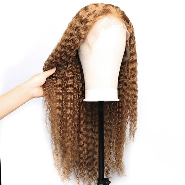 #27 Color Lace Frontal Closure Wig Curly Brazilian Hair (Pure color/1B root)