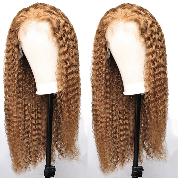 #27 Color Lace Frontal Closure Wig Curly Brazilian Hair (Pure color/1B root)