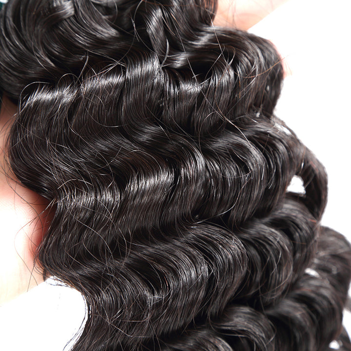 Deep Wave 3 Bundles With 4x4 Lace Closure Brazilian Human Hair - pegasuswholesale