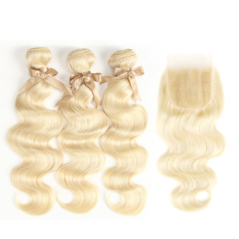 613 Blonde Body Wave Bundles with 4x4 5x5" Closure - pegasuswholesale