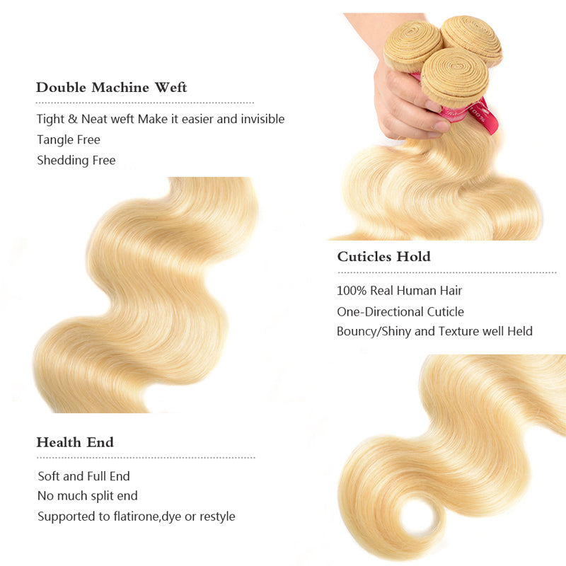 613 Blonde Body Wave Bundles with 4x4 5x5" Closure - pegasuswholesale