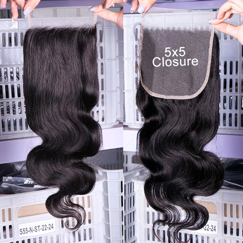 Wholesale 5PCS  Brazilian Virgin Human Hair Transparent Lace Closure Frontal Body Wave