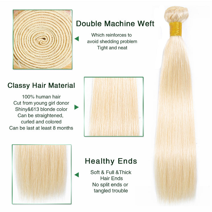 613 Blonde Straight 3 Bundles With 13x4 Frontal Brazilian Hair Weave - pegasuswholesale