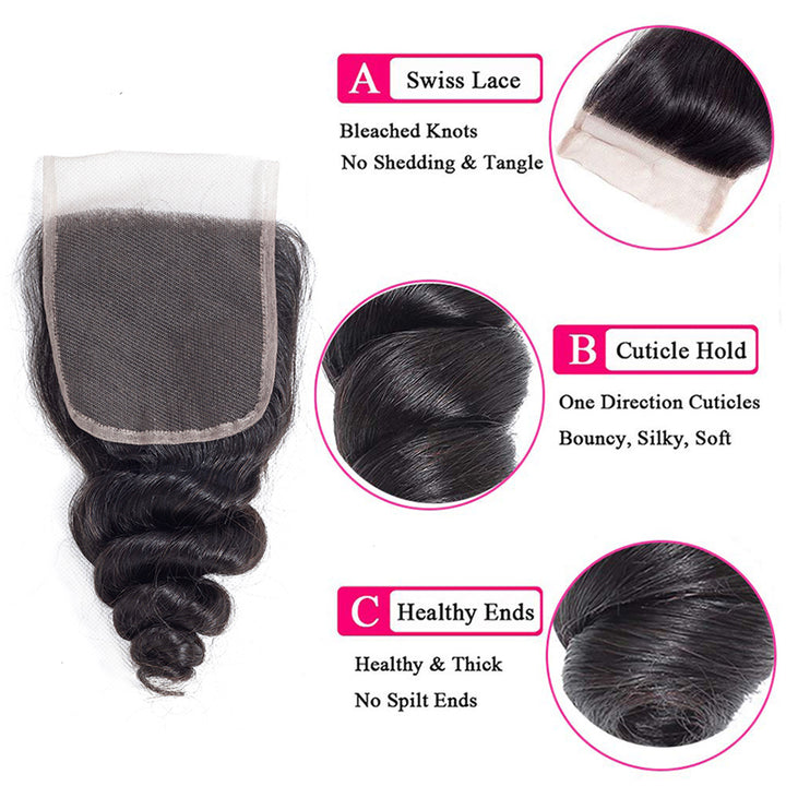 Loose Wave 3 Bundles With 4x4 Lace Closure Brazilian Hair - pegasuswholesale