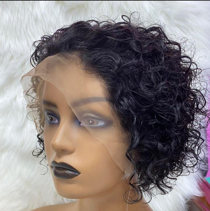 Short Pixie Curl Bob Lace Wigs Peruvian Human Hair Lace Bob Wigs For Black Women High Density