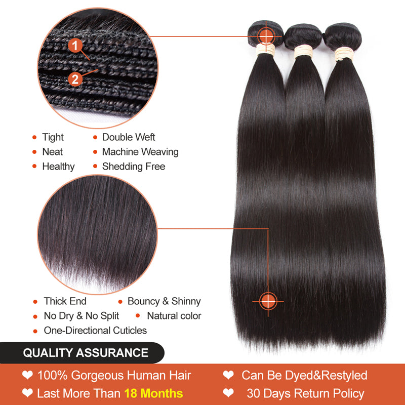 3 Bundles With 4x4" lace Closure Brazilian Hair Straight - pegasuswholesale