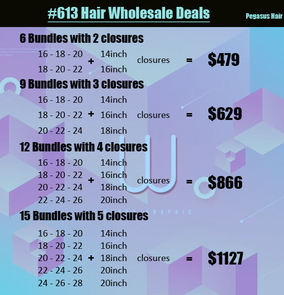 wholesale deals 613 Blonde Bundles with closures Human Hair - pegasuswholesale