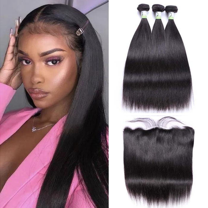 HD Swiss Lace 13X4 Lace Frontal Closure With 3 Bundles Straight - pegasuswholesale