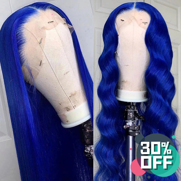 Blue Colored Lace Front Wigs Human Hair Straight / Body Wave Transparent Lace