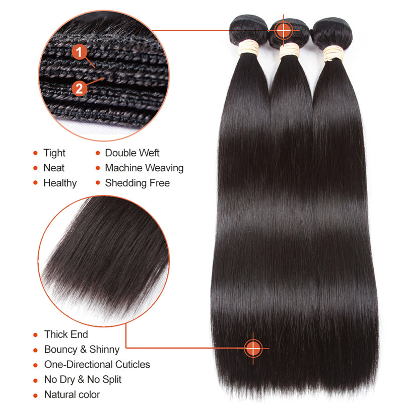 7x7 Transparent Lace Closure With 3 Bundles 8A Straight Hair Weave - pegasuswholesale