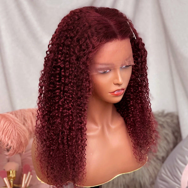 99J Colored Curly Lace Front Wigs Brazilian Human Hair 150% Density