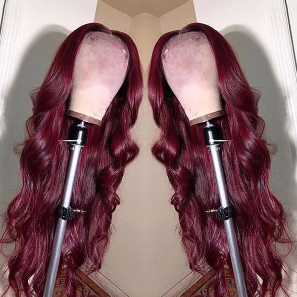 99J Colored Body Wave Lace Front Wigs Brazilian Human Hair 150% Density