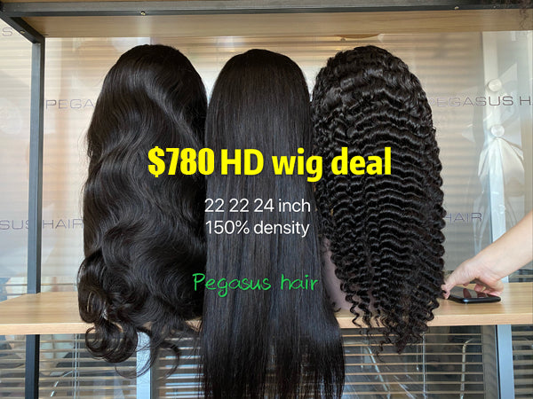 3 Wigs - HD Lace Closure Wig Deal 150% Density - pegasuswholesale