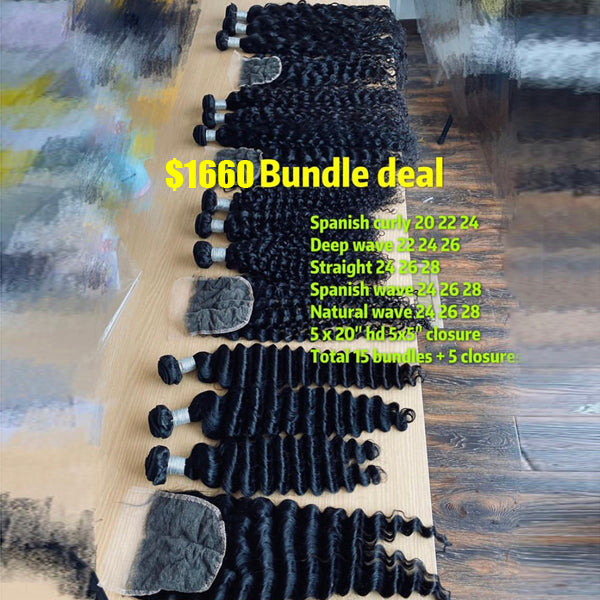 15 Hair Bundles + 5 HD Lace Closure 5X5" - pegasuswholesale