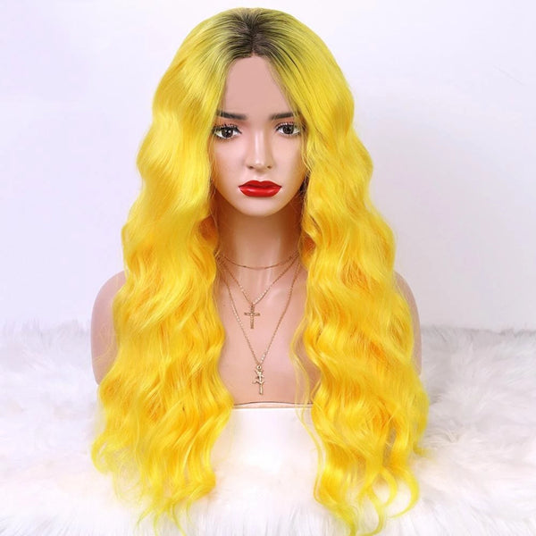 Yellow Colored Body Wave Human Hair Wigs 13x4 Transparent Lace - pegasuswholesale
