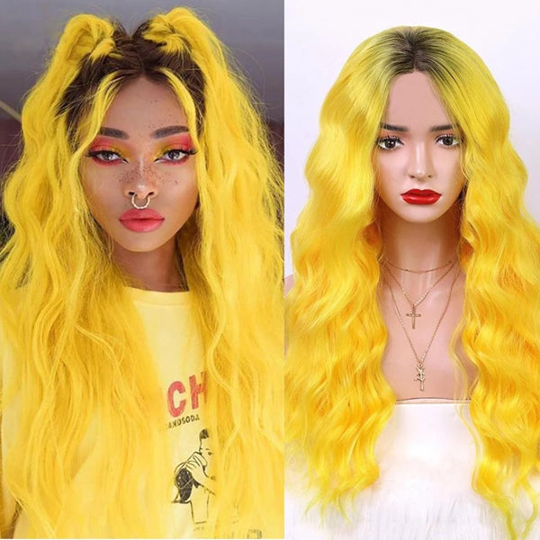 Yellow Colored Body Wave Human Hair Wigs 13x4 Transparent Lace - pegasuswholesale