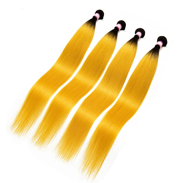 Straight Human Hair 3 Bundles With Closure 1B Yellow Color - pegasuswholesale
