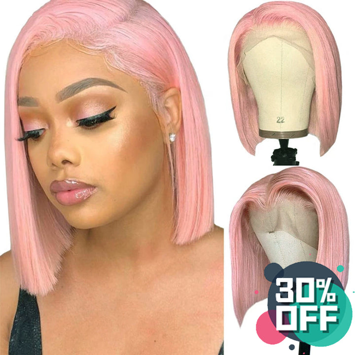 Pink Short Bob Lace Front Wig 180% Density 【PEG010】