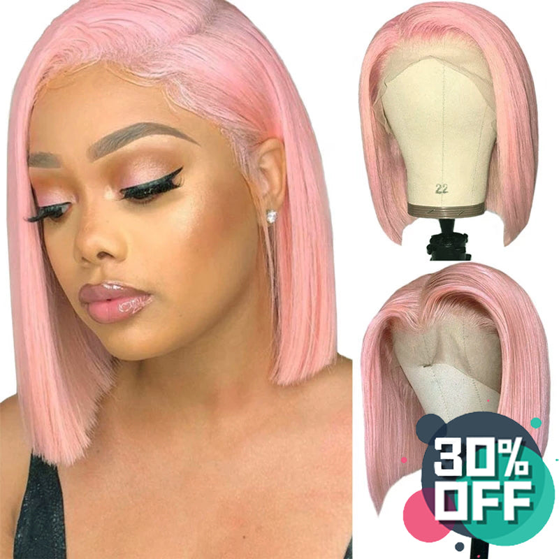 Pink Short Bob Lace Front Wig 180% Density 【PEG010】