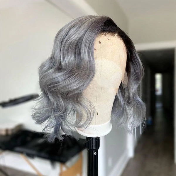 Grey Short Bob 13x4 Lace Frontal Wig Body Wave Human Hair - pegasuswholesale